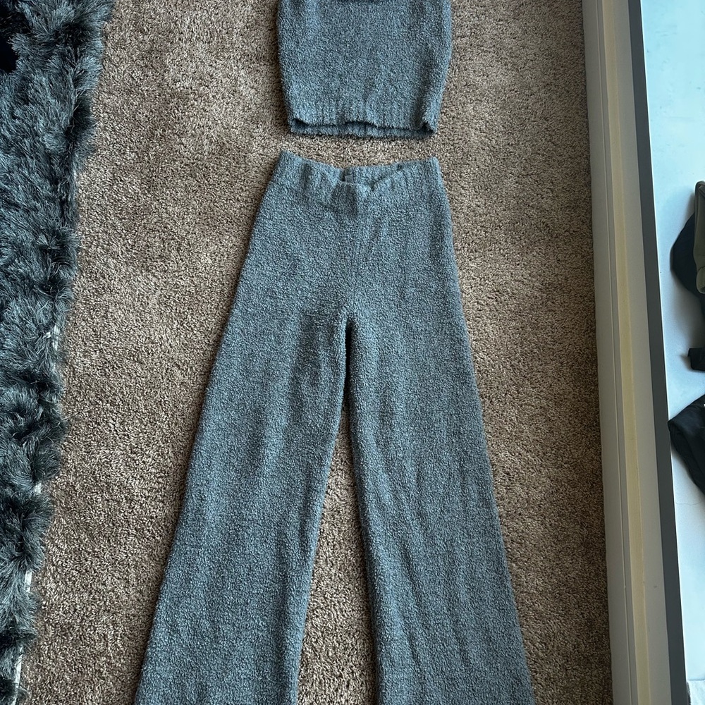 SKIMS Gray Wide Leg COZY Pants and Top Set